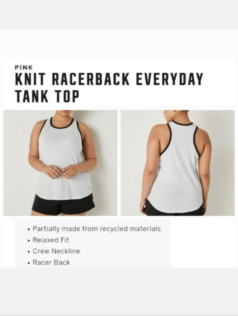 Victoria's secret pink knit racerback everyday tank top WHITE LARGE